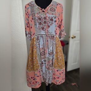 Chic Bohemian Patchwork Mini Dress